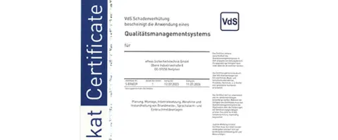 effexx VdS Zertifikat Qualitaetsmanagementsystem DIN EN ISO 9001 2008 gueltig 12 07 2023 bis 11 07 2026