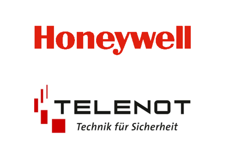 Logos unserer Partner aus dem Segment der Alarmanlagen: Honeywell und Telenot.